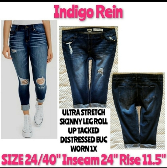 Indigo Rein Denim - Indigo Rein Jeans Size 24 Skinny Leg Distressed Cuff Crop